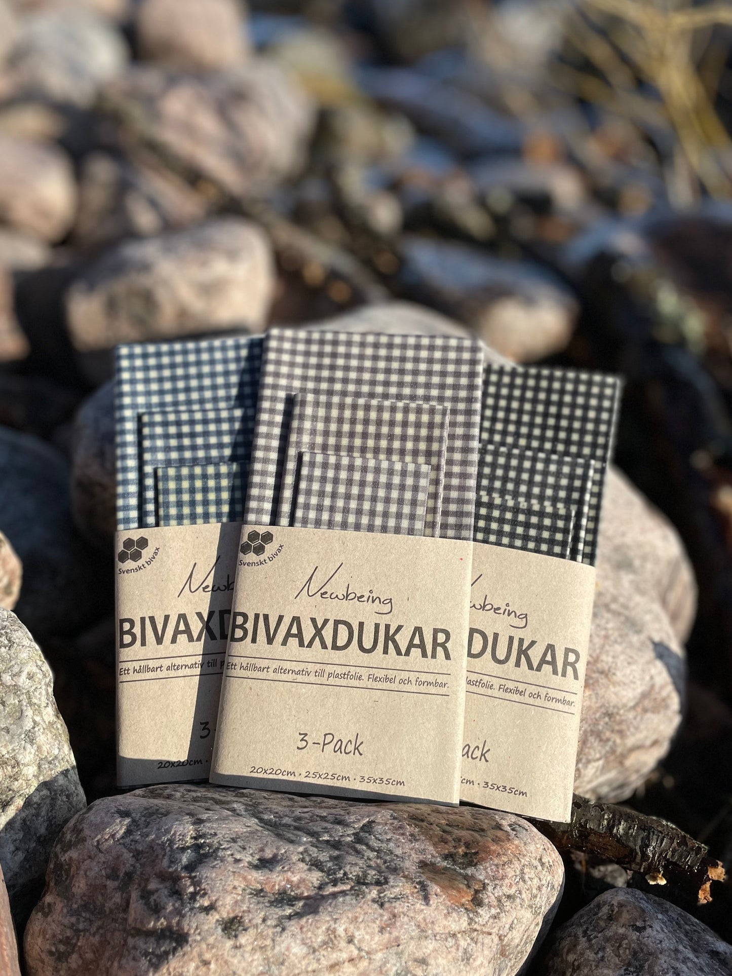 Bivaxdukar 3-pack Svart Rutan