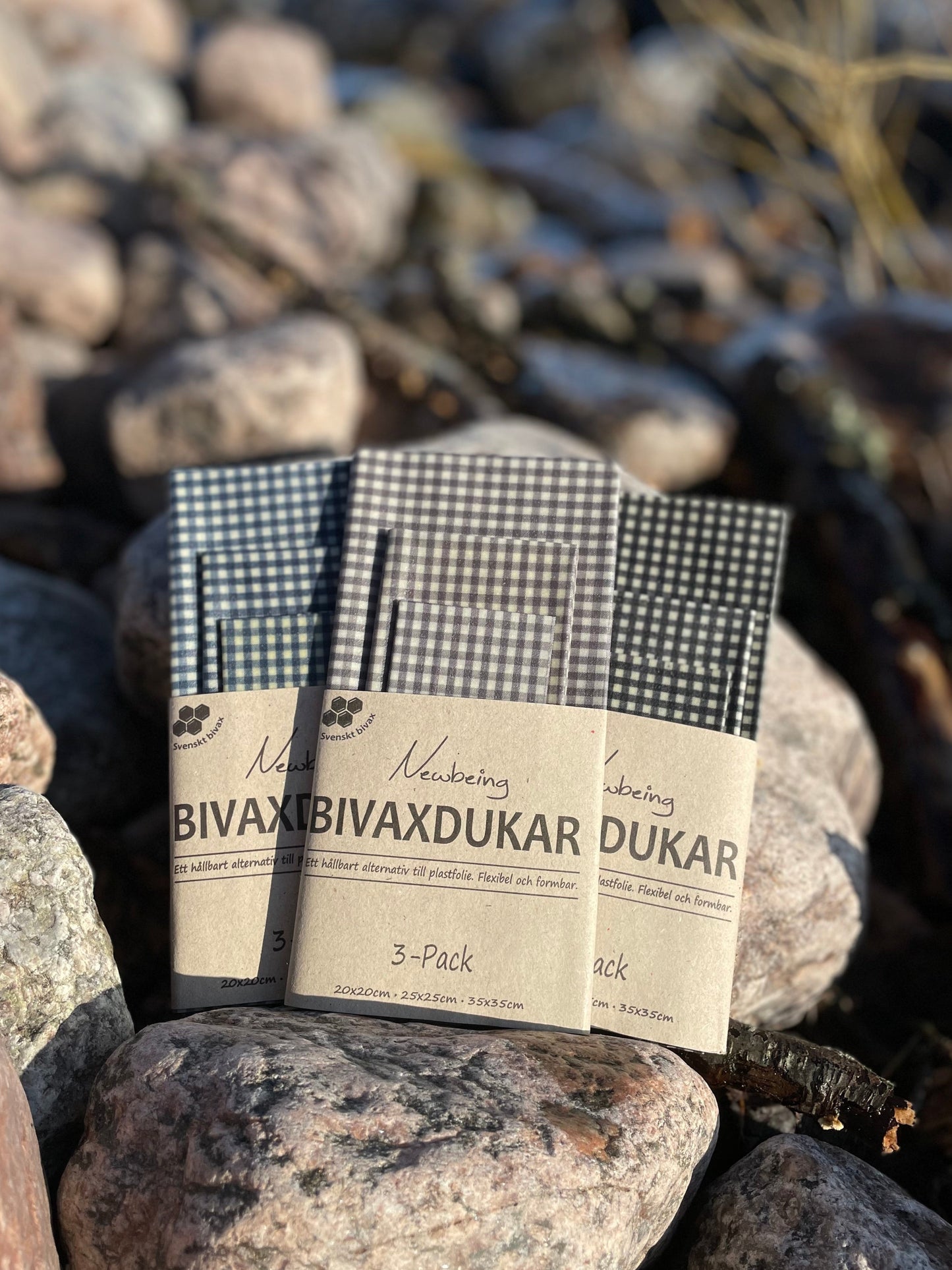Bivaxdukar 3-pack Grå Rutan